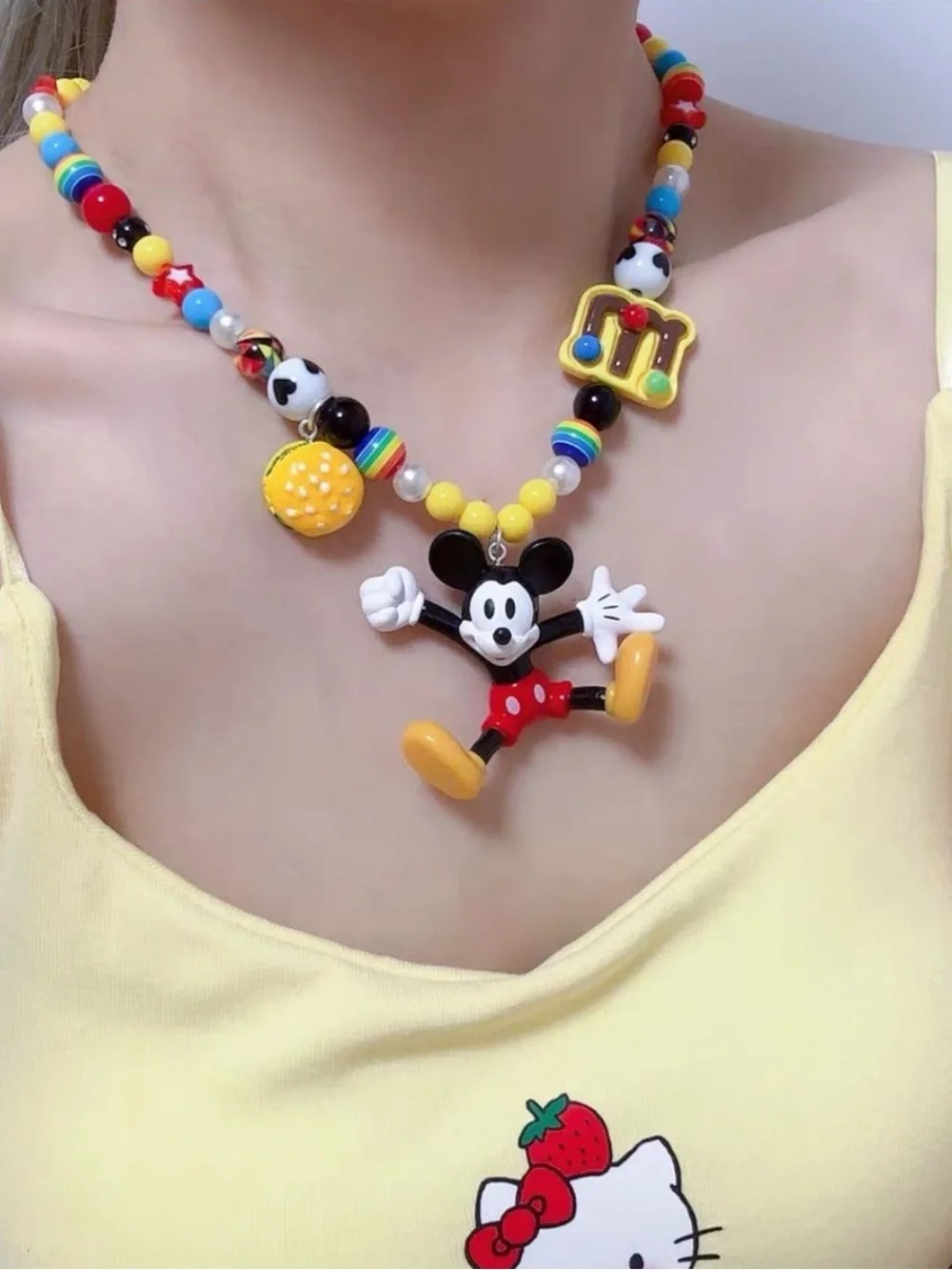 Disney Colorful Beaded Mickey Mouse Necklace in Yellow, Red, Black, Blue